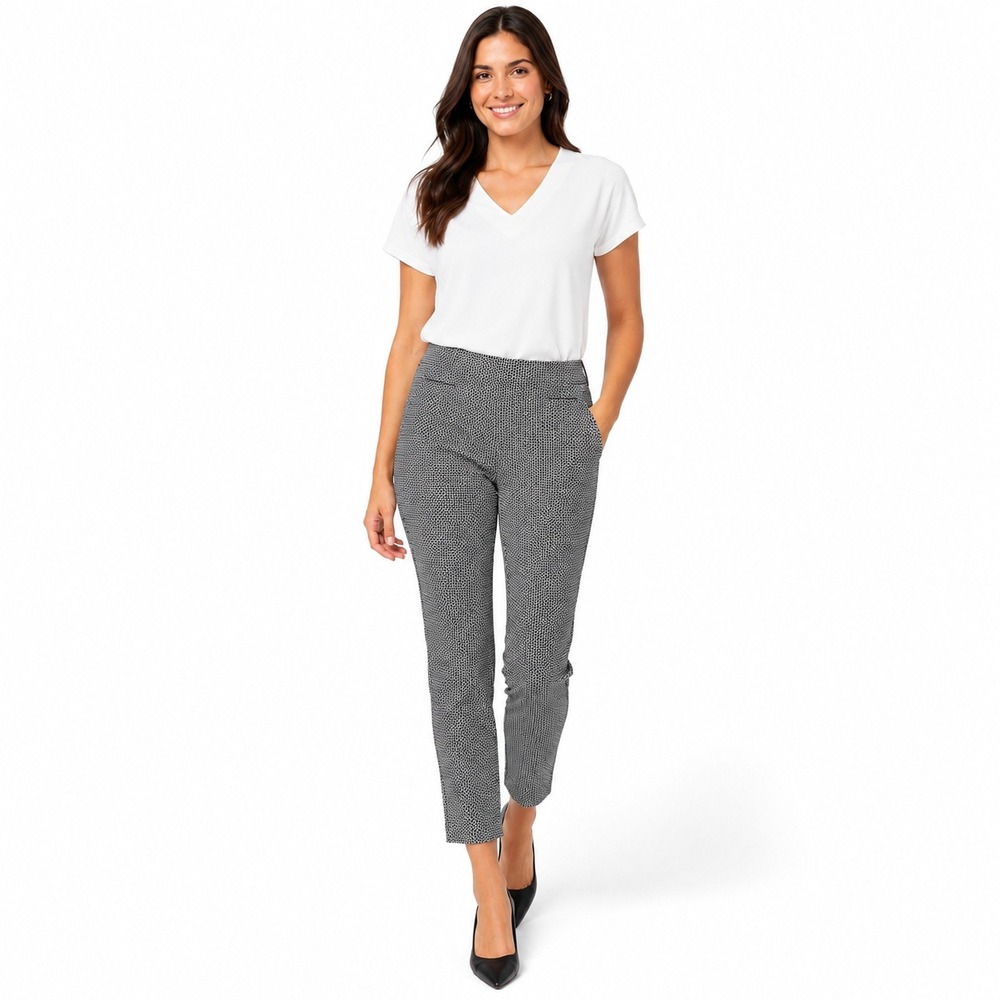 JJ Jill Women Black White Geometric Print Slim Ankle Pants Size 6 Stretch